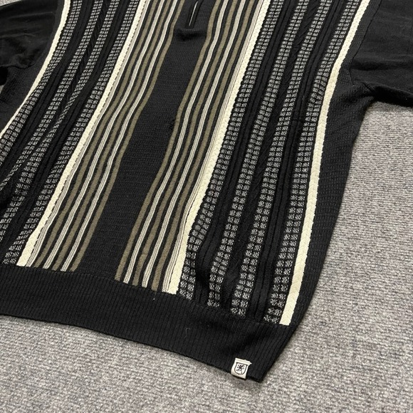 Vintage Stacey Adams Black Striped 1/4 Zip Sweater Cotton Blend - Picture 2 of 9